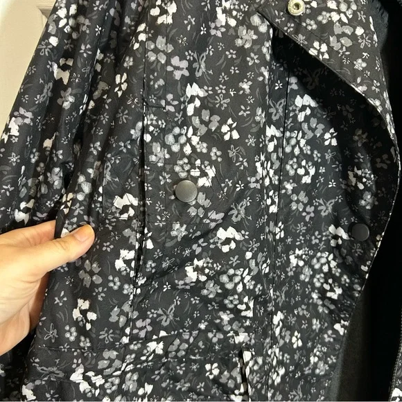 Woman Within Black Floral Removable Liner Rain Jacket - Picture 3 of 9
